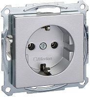 Розетка с заземлением без рамки Schneider Electric Merten System M 1-м. шторки алюминий   картинка